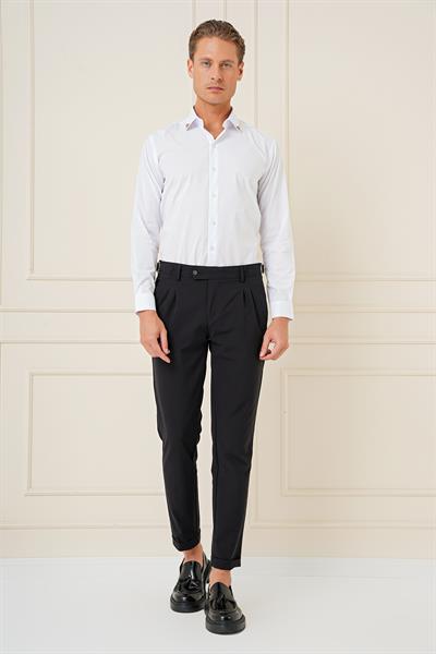 Slim Fit Yaka Ucu Demir Tasarımlı Esnek Pamuk Beyaz Gömlek G 1577
