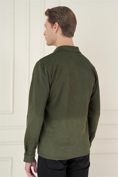Slim Fit Yan Cep Degrade Desenli Çıtçıtlı Pamuklu Haki Gömlek Ceket G 1578