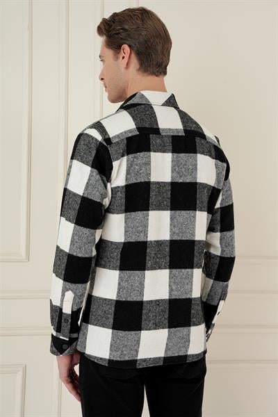 G 1579 Slim Fit Siyah-Beyaz Klasik Gömlek