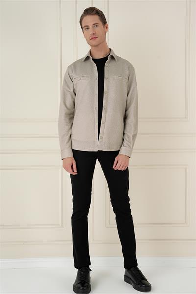 G 1581 Slim Fit Bej Klasik Gömlek