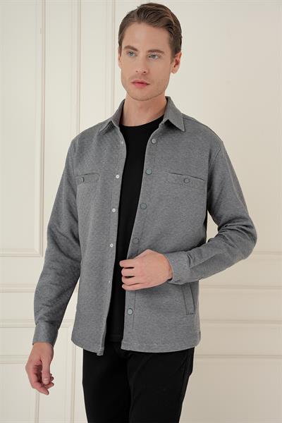 G 1581 Slim Fit Gri Klasik Gömlek