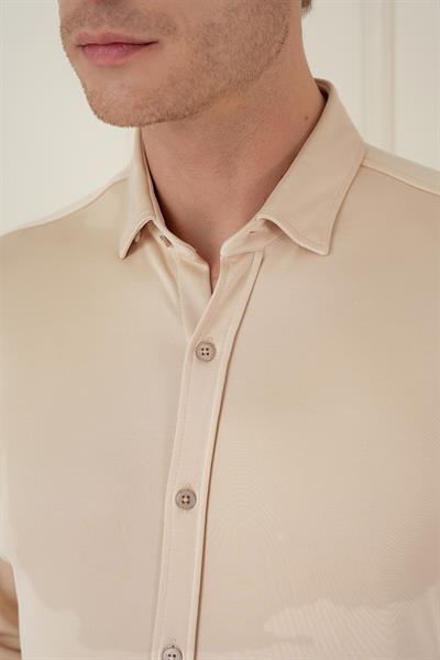 G 1583 Slim Fit Bej Klasik Gömlek