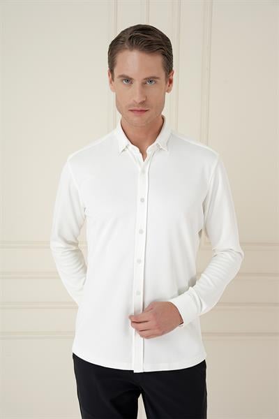 G 1583 Slim Fit Ekru Klasik Gömlek