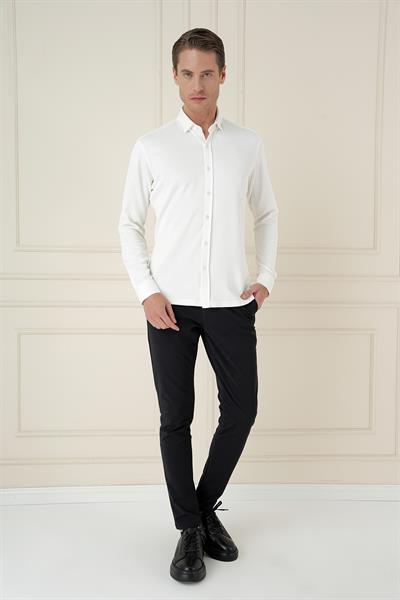 G 1583 Slim Fit Ekru Klasik Gömlek