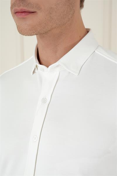 G 1583 Slim Fit Ekru Klasik Gömlek