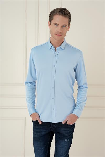 G 1583 Slim Fit Mavi Klasik Gömlek