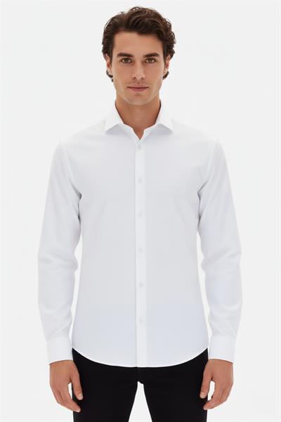 Slim Fit Kravat Yaka Uzun Kol Pamuklu Beyaz Gömlek GK 2025