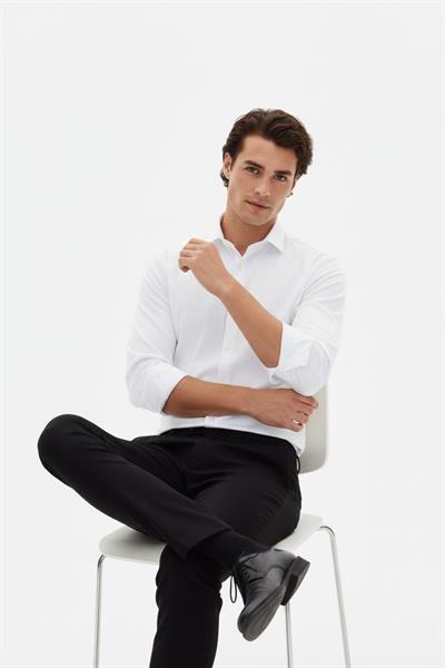 Slim Fit Kravat Yaka Uzun Kol Pamuklu Beyaz Gömlek GK 2025