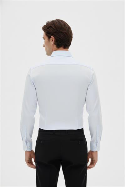 Slim Fit Kravat Yaka Uzun Kol Pamuklu Mavi Gömlek GK 2025