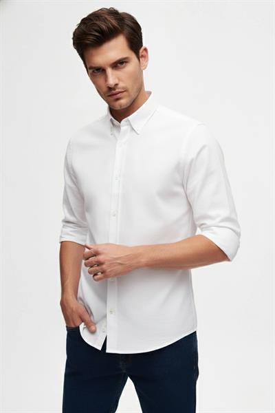 Slim Fit %100 Pamuk Düğmeli Yaka Oxford Beyaz Gömlek GK 2026