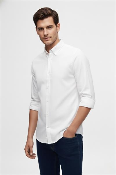 Slim Fit %100 Pamuk Düğmeli Yaka Oxford Beyaz Gömlek GK 2026