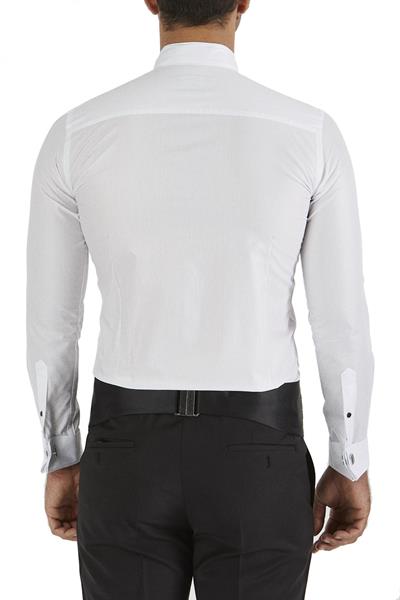 Slim Fit Siyah Biyeli Ata Yaka Beyaz Damatlık Smokin Gömlek Gk 323