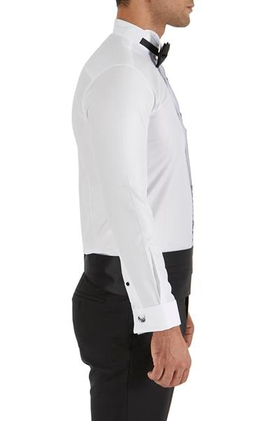 Slim Fit Siyah Biyeli Ata Yaka Beyaz Damatlık Smokin Gömlek Gk 323