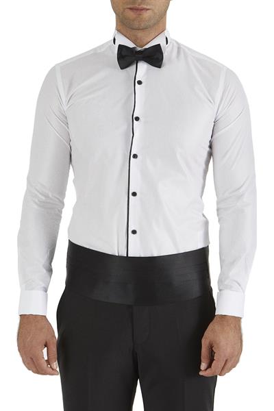 Slim Fit Siyah Biyeli Ata Yaka Beyaz Damatlık Smokin Gömlek Gk 323