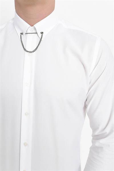 GK 565 Slim Fit Beyaz Klasik Gömlek