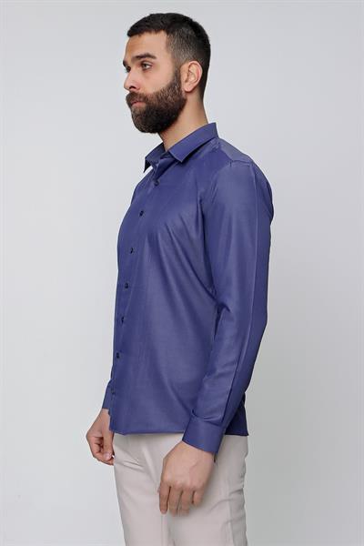 Slim Fit Önden Pensli Pamuklu Pamuklu İndigo Gömlek GK 635