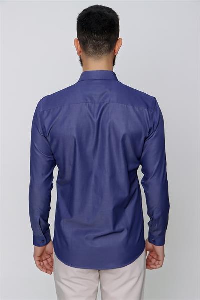 Slim Fit Önden Pensli Pamuklu Pamuklu İndigo Gömlek GK 635