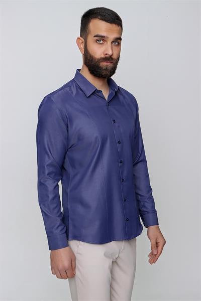 Slim Fit Önden Pensli Pamuklu Pamuklu İndigo Gömlek GK 635