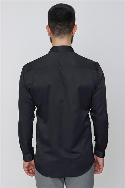 Slim Fit Önden Pensli Pamuklu Siyah Gömlek GK 635