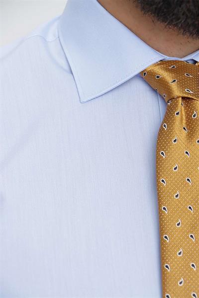 Slim Fit Kravat Yaka Pamuklu Uzun Kollu Mavi Gömlek GK 649