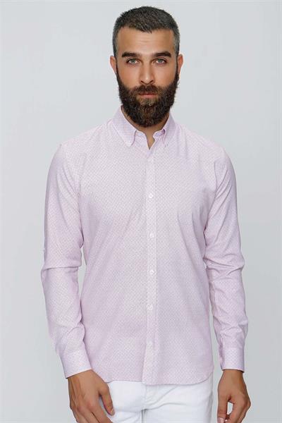 GK 655 Beyaz-Bordo Klasik Gömlek