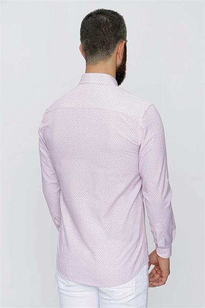 GK 655 Beyaz-Bordo Klasik Gömlek