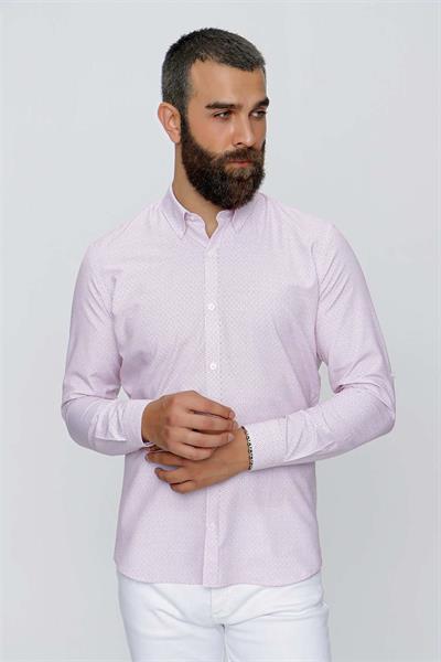 GK 655 Beyaz-Bordo Klasik Gömlek