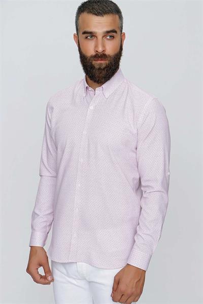 GK 655 Beyaz-Bordo Klasik Gömlek