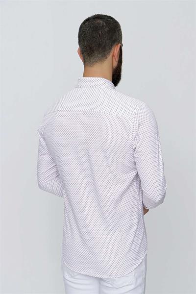 GK 658 Beyaz-Bordo Klasik Gömlek