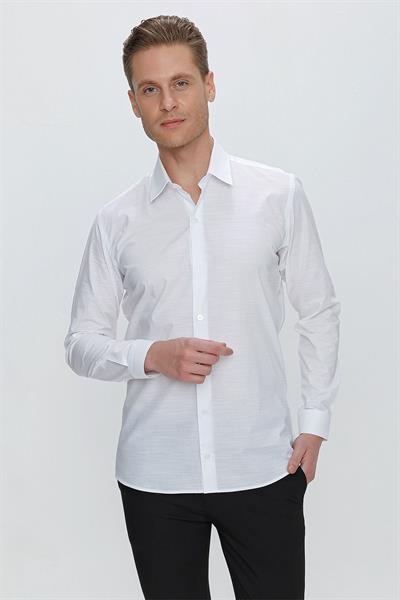 GK 665 Slim Fit Beyaz Klasik Gömlek