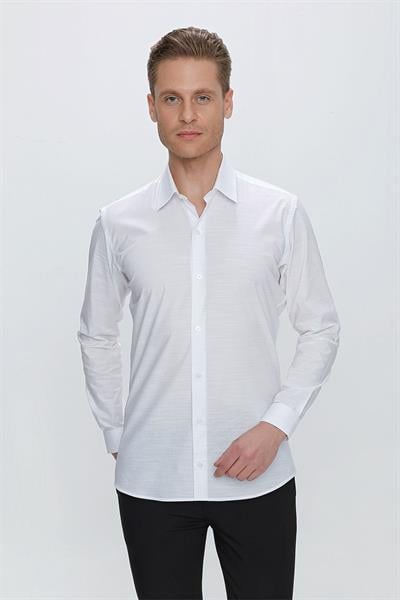 GK 665 Slim Fit Beyaz Klasik Gömlek