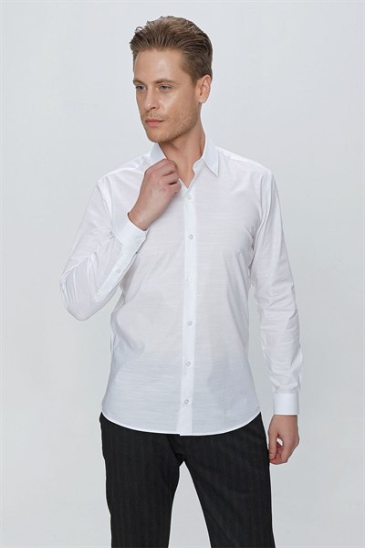 GK 665 Slim Fit Beyaz Klasik Gömlek