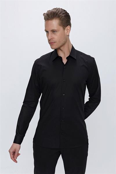 GK 665 Slim Fit Siyah Klasik Gömlek