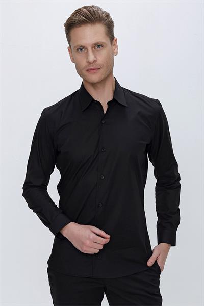 GK 665 Slim Fit Siyah Klasik Gömlek