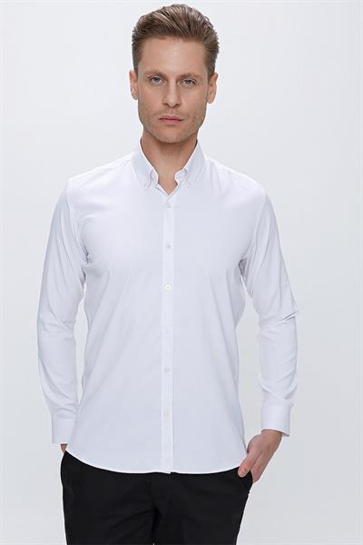 GK 666 Slim Fit Beyaz Klasik Gömlek