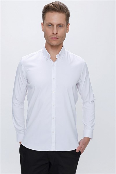 GK 666 Slim Fit Beyaz Klasik Gömlek