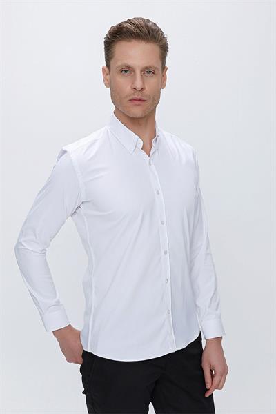 GK 666 Slim Fit Beyaz Klasik Gömlek