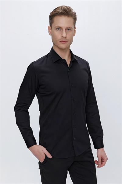 GK 669 Slim Fit Siyah Klasik Gömlek
