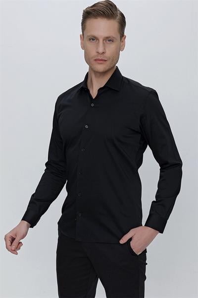 GK 669 Slim Fit Siyah Klasik Gömlek