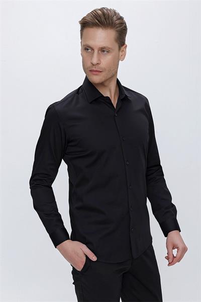 GK 669 Slim Fit Siyah Klasik Gömlek