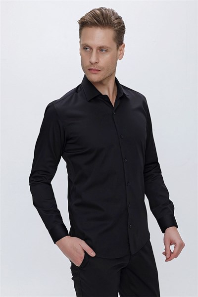 GK 669 Slim Fit Siyah Klasik Gömlek