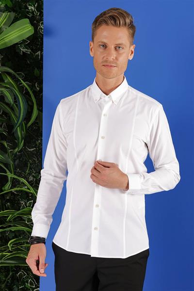 GK 671 Slim Fit Beyaz Klasik Gömlek