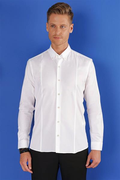 GK 671 Slim Fit Beyaz Klasik Gömlek