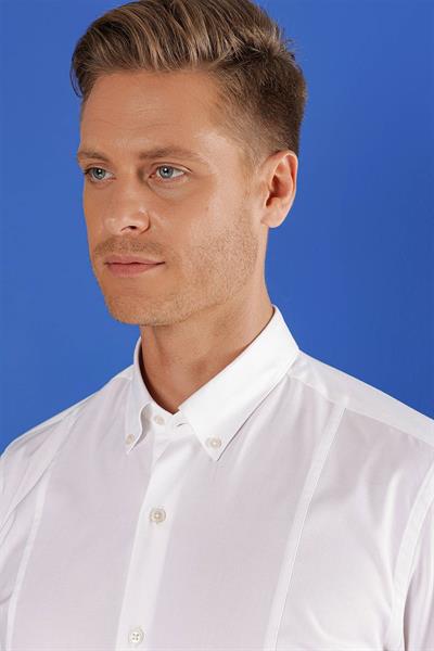 GK 671 Slim Fit Beyaz Klasik Gömlek