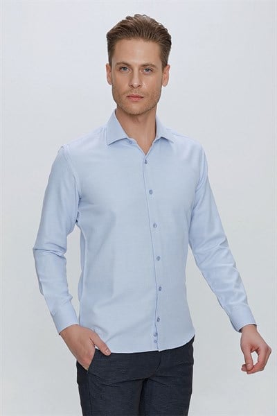 GK 672 Slim Fit Mavi Klasik Gömlek