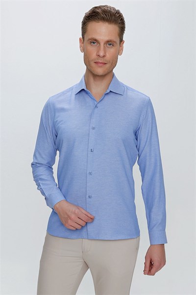 GK 673 Slim Fit Mavi Klasik Gömlek