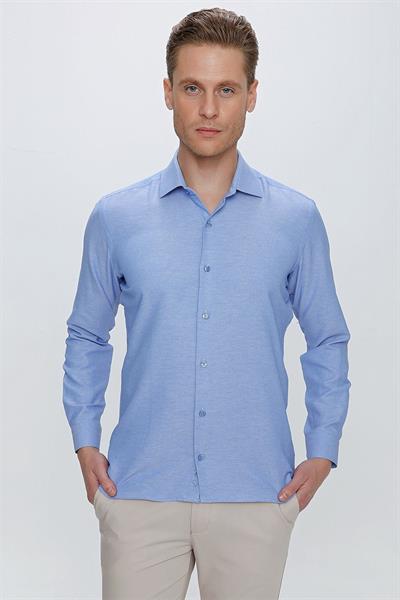 GK 673 Slim Fit Mavi Klasik Gömlek