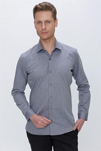 Slim Fit Doku Desenli %100 Pamuk Füme Gömlek GK 675