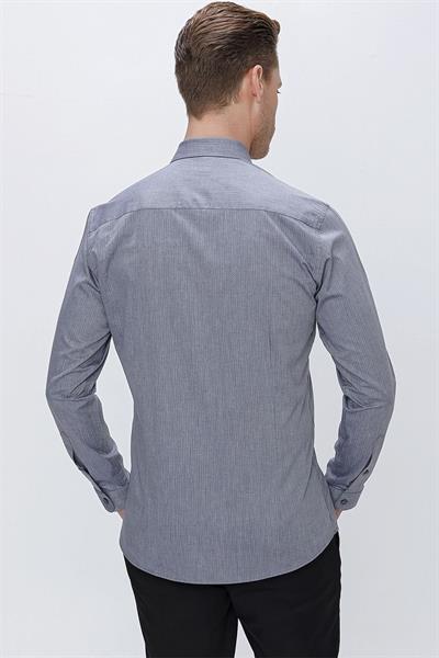 Slim Fit Doku Desenli %100 Pamuk Füme Gömlek GK 675