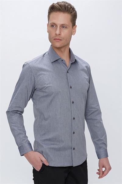 Slim Fit Doku Desenli %100 Pamuk Füme Gömlek GK 675